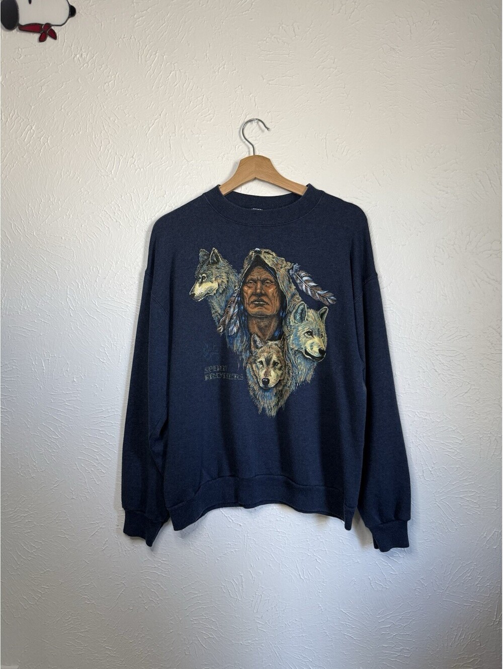 Vintage Native American Wolf Sweatshirt  Crewneck XL Fits L Spirit Brothers
